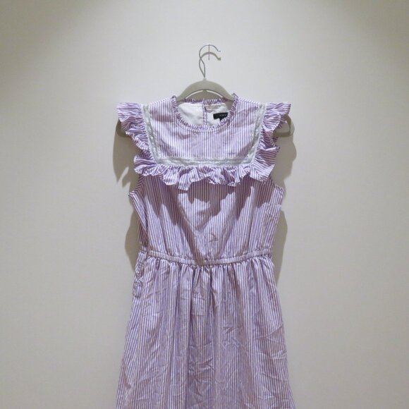 J. CREW Tiered Lace Panel Ruffle Dress Rustic Plum Stripe Prairie Cottage Trad - Picture 3 of 16